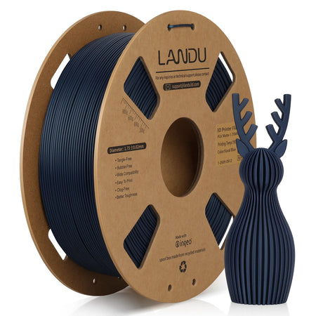 LANDU Matte dark blue PLA 3D printer filament 1kg spool offering a clean pure finish for display or post-processing painting.