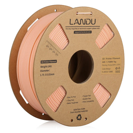 LANDU Beige ABS 3D printer filament 1.75mm 1kg on an eco-friendly cardboard spool for FDM 3D printing.