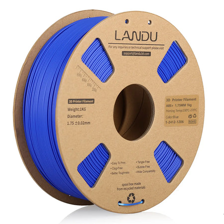 LANDU Blue ABS+ 3D printer filament 1kg cardboard spool, providing excellent dimensional stability and strong layer adhesion.