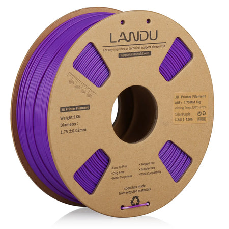 LANDU Purple ABS+ 3D printer filament 1kg cardboard spool, suitable for durable, engineering-grade 3D printing applications.