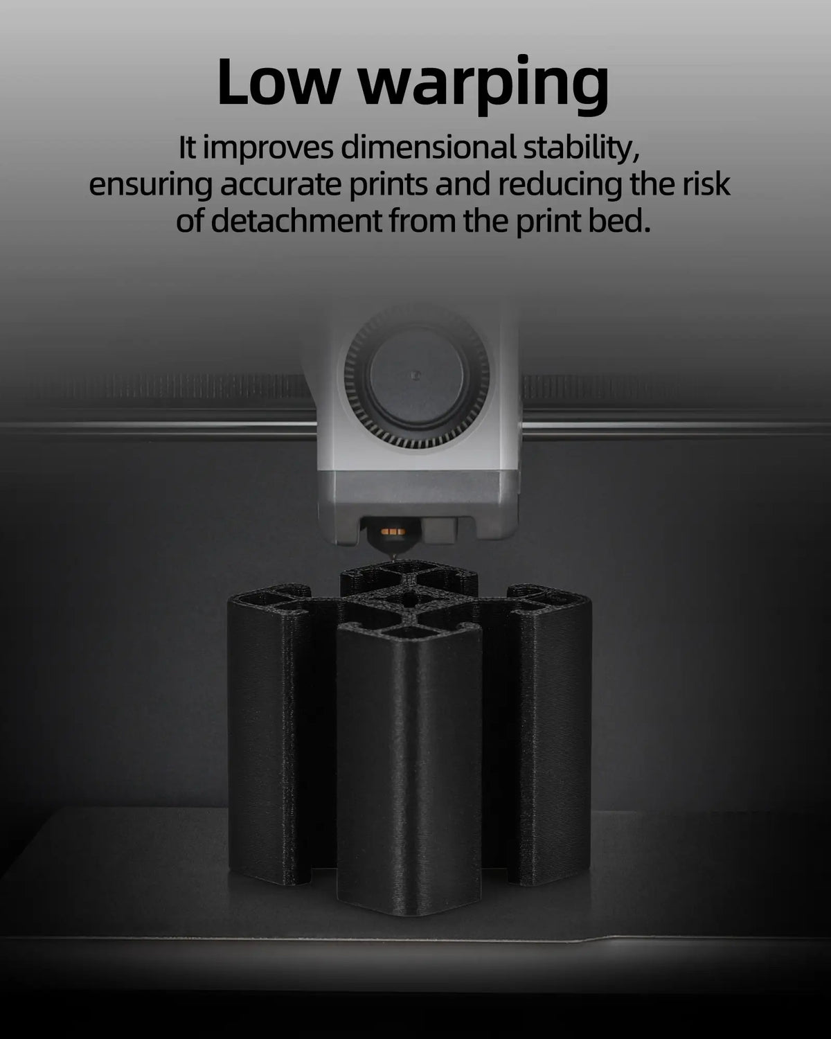 3D printer producing a structural engineering part with LANDU Carbon Fiber PLA demonstrating low warping and dimensional stability.