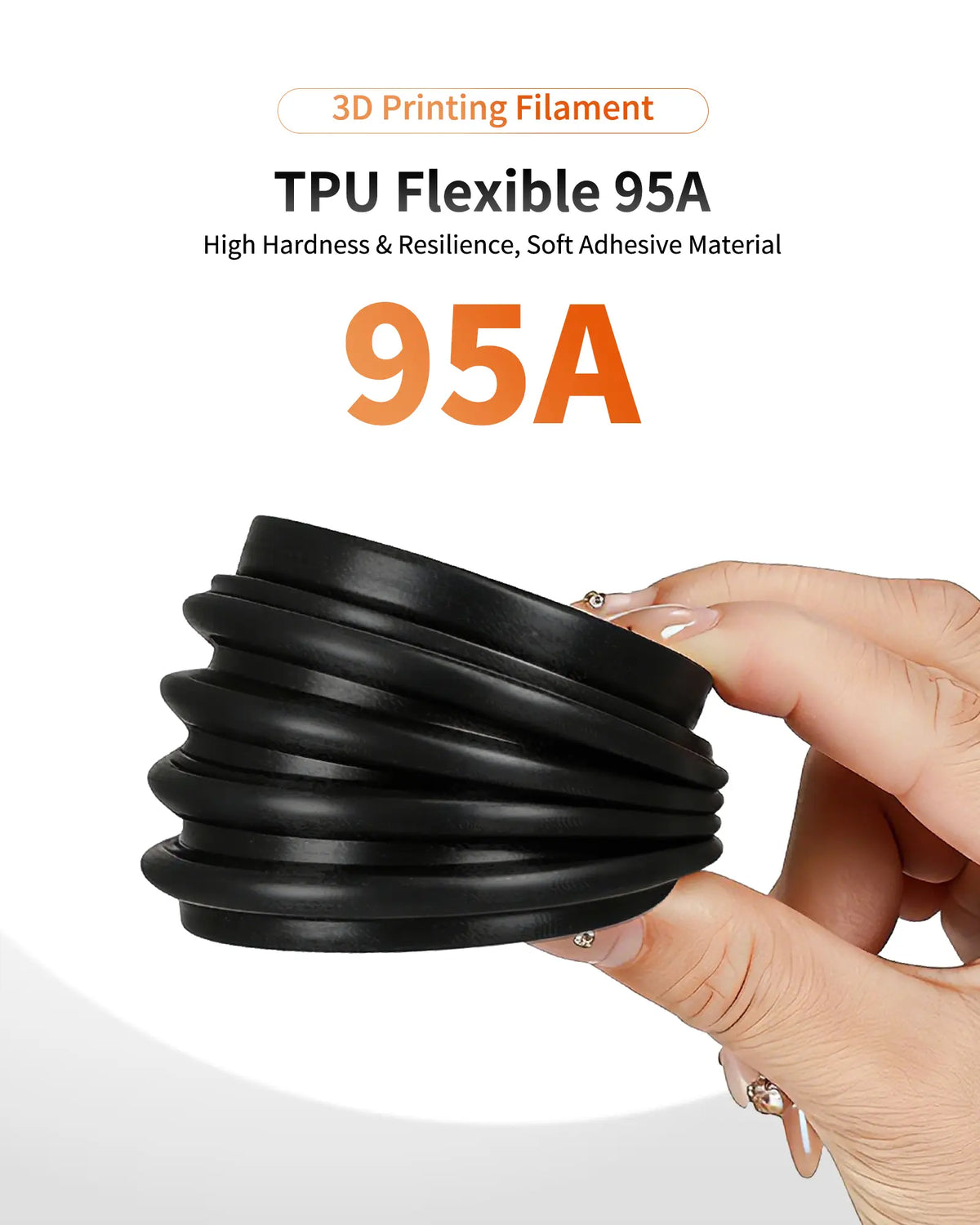 Close-up of a flexible 3D printed part showing the high hardness and resilience of LANDU Hyper TPU 95A filament.