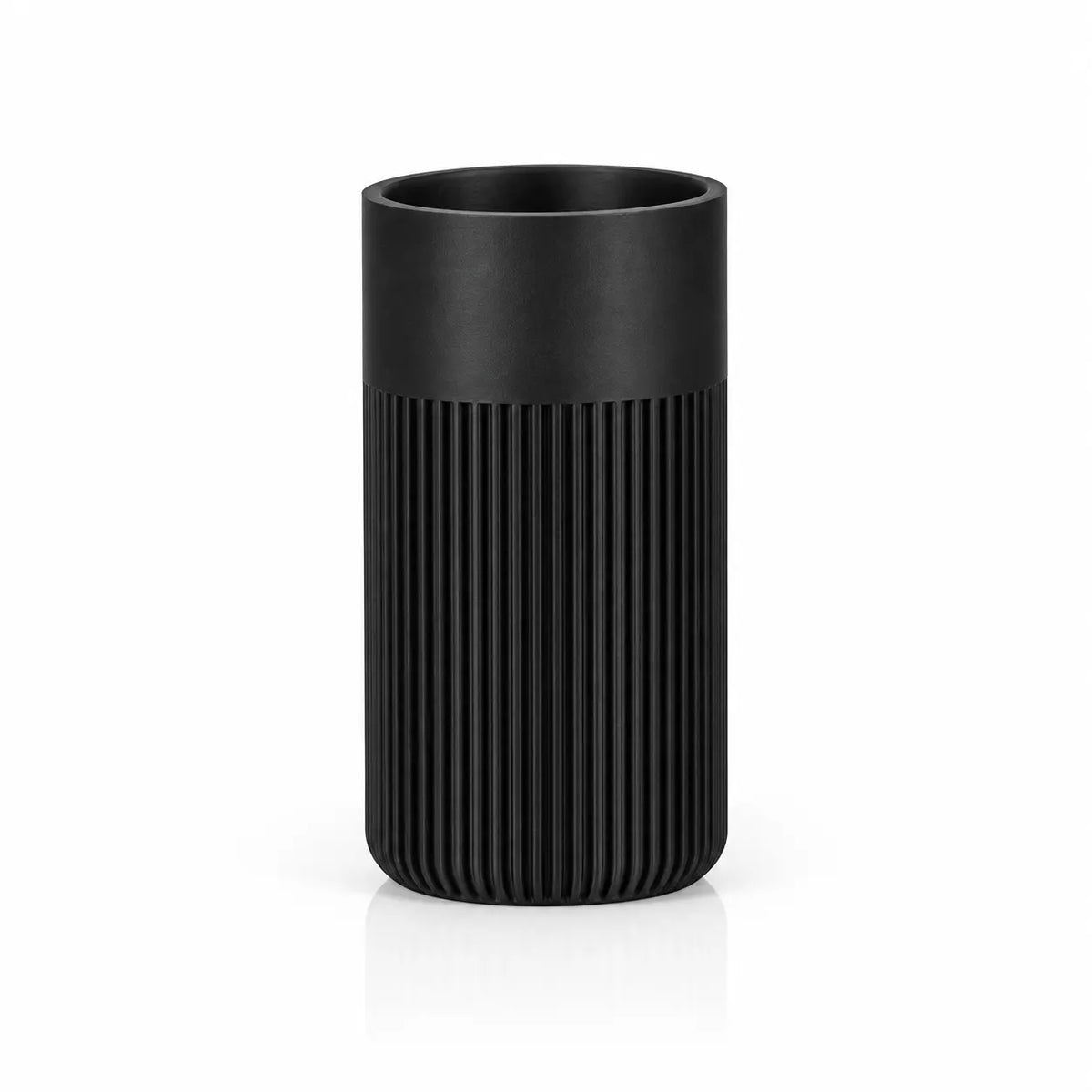 LANDU Black Matte PLA 3D printer filament 1kg, showcased with a 3D printed ribbed cylindrical model.