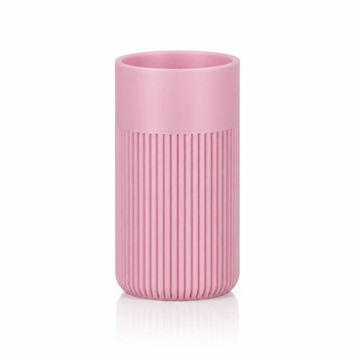 LANDU Pink Matte PLA 3D printer filament 1kg, showcased with a 3D printed ribbed cylindrical model.