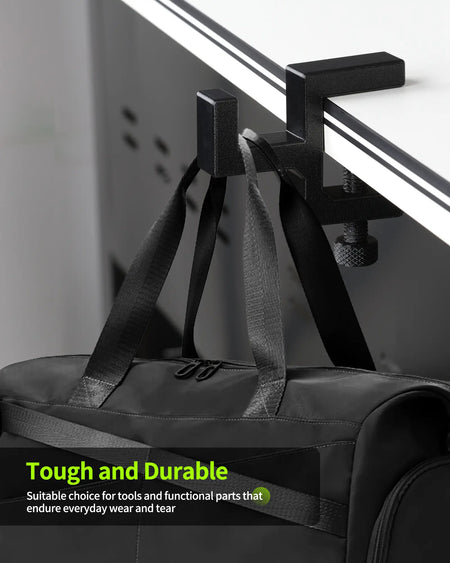 Heavy duty 3D printed C-clamp hook holding a bag showcasing the tough and durable functional properties of LANDU PETG filament.