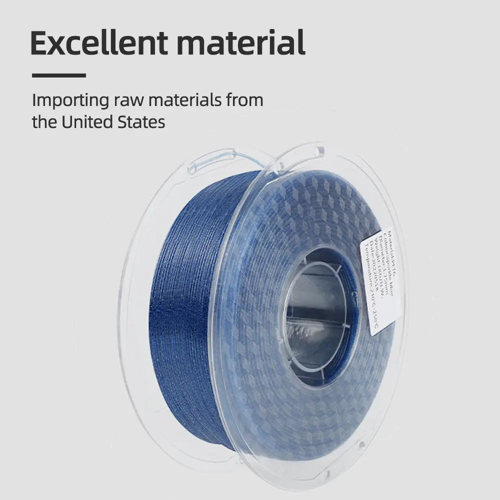 LANDU Sparkling Blue PETG 3D printer filament spool made with excellent imported raw materials from the United States.