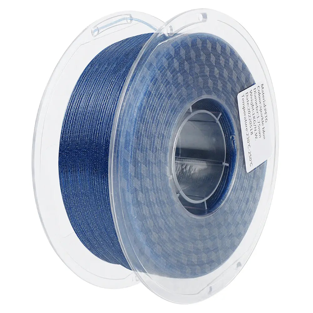 LANDU Sparkling Blue PETG 3D printer filament 1kg transparent spool showcasing a glossy galaxy-like texture.
