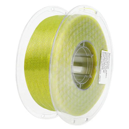 LANDU Sparkling Golden PETG 3D printer filament 1kg transparent spool displaying a brilliant glittering texture.